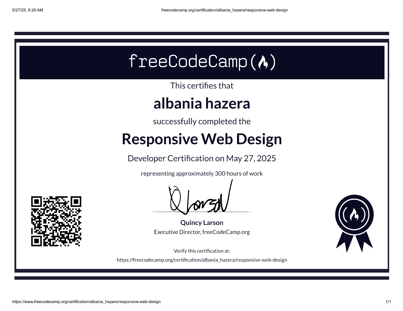 certificate responsive web design from FreeCodeCamp