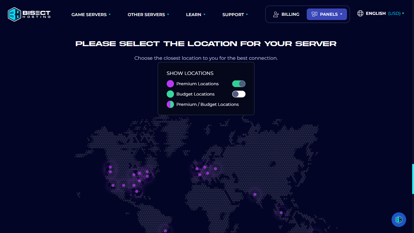 BisectHosting, choose server location